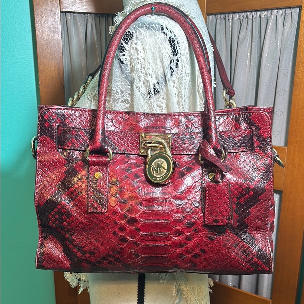 Michael Kors Black & Red Hamilton Tote  Shoulder Bag with Gold Hardware